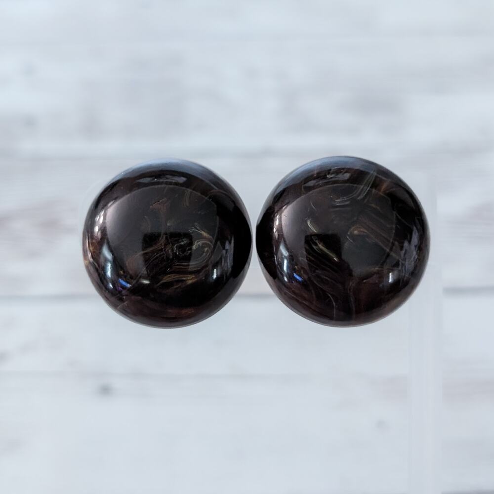 Vintage Clip On Earrings Large Dark Brown with Swirls Statement